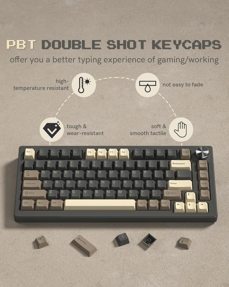 COSTOM Womier Double Shot PBT Keycaps Set 138 Keys, Cherry Profile Custom Keycaps 60 65 75 100 Percent for 61/64/68/84/87/100/104/108 Retro Gaming Mechanical Keyboard, Brown Gray - Image 4